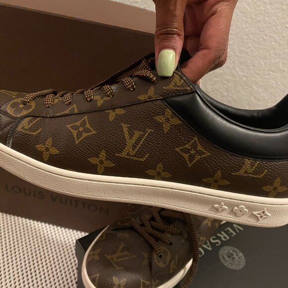 ✨Louis Vuitton Brown Monogram Canvas And Leather Frontrow Sneakers Size … - Picture 2 of 6